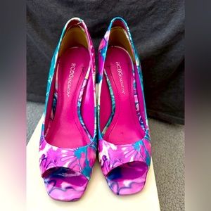 Multi-colored open toe heels